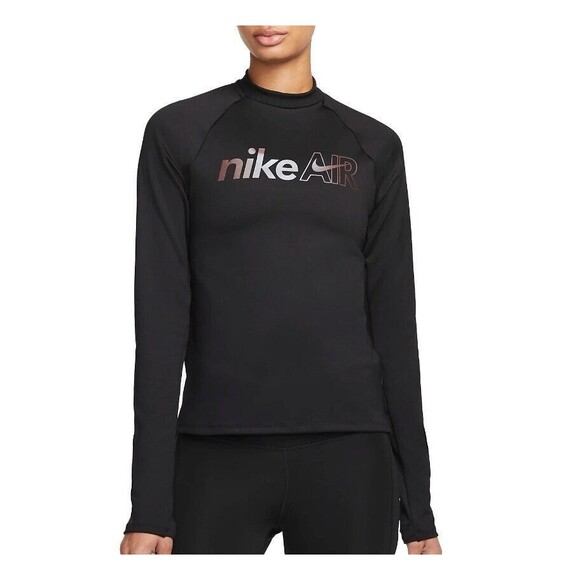 Nike Air Running Top Women’s MEDIUM Dri-Fit Black Long Sleeve Midlayer DM7545 - Picture 2 of 16